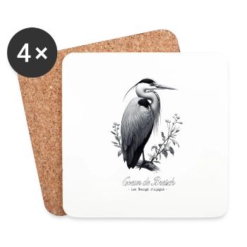 heron cendre les landes d'apigné coeur de breizh - Dessous de verre (lot de 4) - blanc - Devant