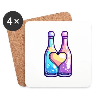 Bottle Couple Party Love Heart Valentine's Day - Coasters (set of 4) - white - Front