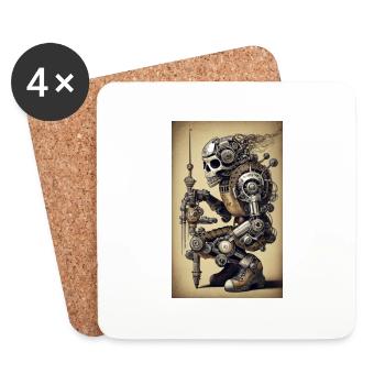 SKELETON BIKER Steampunk Cyborg Stil - Untersetzer (4er-Set) - Weiß - Vorne