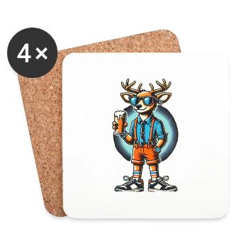 Cool Reindeer with Beer Cartoon Design - Coasters (set of 4) - white - Front