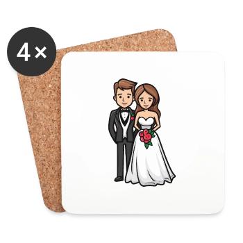 Jeunes mariés, Mariage, Mariée, Marié - Dessous de verre (lot de 4) - blanc - Devant