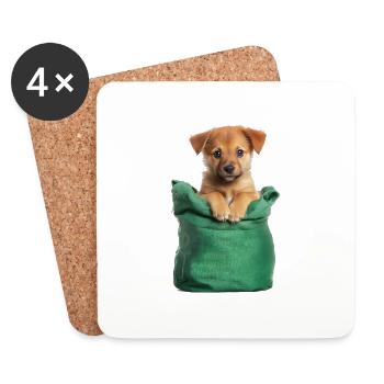 Chiot mignon dans un sac vert - Dessous de verre (lot de 4) - blanc - Devant
