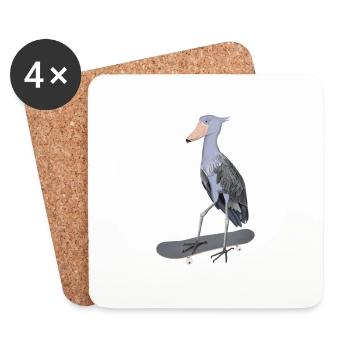 Shoebill Skateboard Bird Drôle d’animal - Dessous de verre (lot de 4) - blanc - Devant