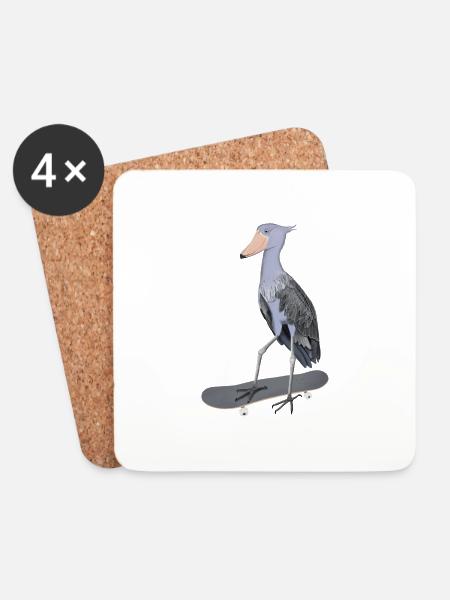 Shoebill Skateboard Bird Funny Animal - Coasters (set of 4) - white