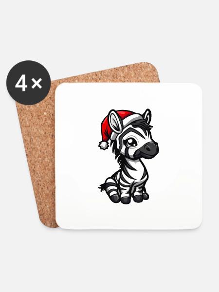 Zebra Weihnachten - Untersetzer (4er-Set) - Weiß
