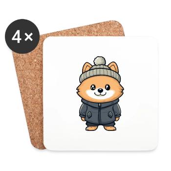 Zwergspitz Hund Winter Pomeranian - Untersetzer (4er-Set) - Weiß - Vorne