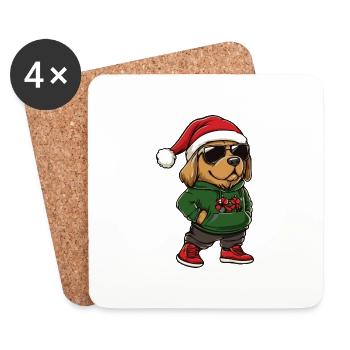 Golden Retriever Chien Noël Noël - Dessous de verre (lot de 4) - blanc - Devant