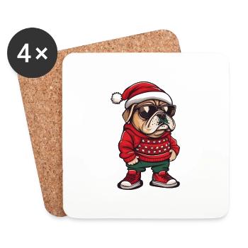 Bouledogue Chien Noël Noël - Dessous de verre (lot de 4) - blanc - Devant