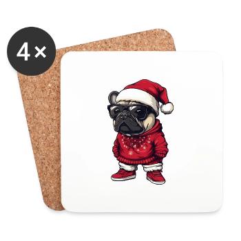 French Bulldog Dog Christmas - Coasters (set of 4) - white - Front