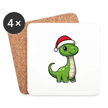 Dinosaure Brontosaure Noël Mignon - Dessous de verre (lot de 4) - blanc - Devant