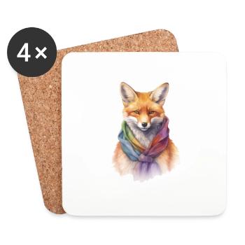 Renard avec foulard - Dessous de verre (lot de 4) - blanc - Devant