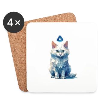 Marche du chat en pierre de naissance - Dessous de verre (lot de 4) - blanc - Devant