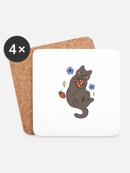 Autumn Cat #3 - Coasters (set of 4) - white