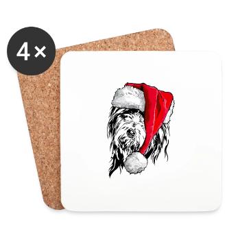 Santa BEARDED COLLIE Christmas Dogs Wilsigns - Coasters (set of 4) - white - Front