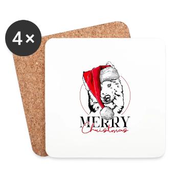 Père Noël Joyeux Noël Chiens Wilsigns - Dessous de verre (lot de 4) - blanc - Devant