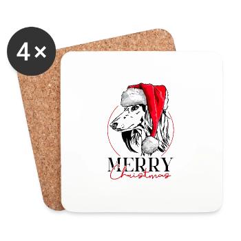 Santa SALUKI Merry Christmas Windhunde Wilsigns - Untersetzer (4er-Set) - Weiß - Vorne