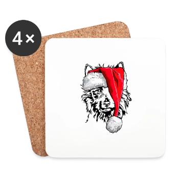 Père Noël AUSTRALIAN TERRIER Chien de Noël Wilsigns - Dessous de verre (lot de 4) - blanc - Devant