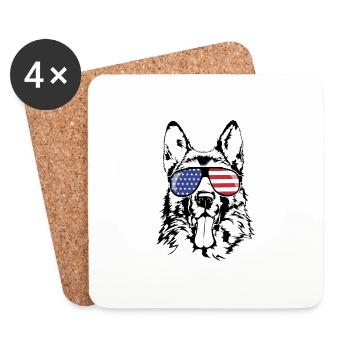 BERGER ALLEMAND Amérique Flag Chiens Wilsigns - Dessous de verre (lot de 4) - blanc - Devant