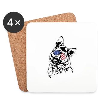 BERGER ALLEMAND Amérique Flag Chiens Wilsigns - Dessous de verre (lot de 4) - blanc - Devant