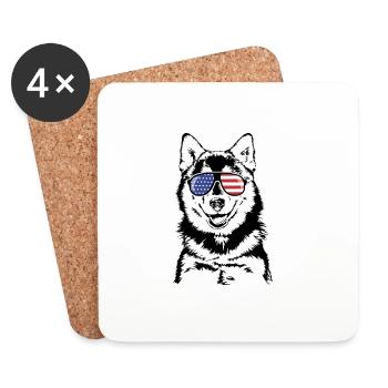 POMSKY Amerika Fahne Hunde Wilsigns - Untersetzer (4er-Set) - Weiß - Vorne