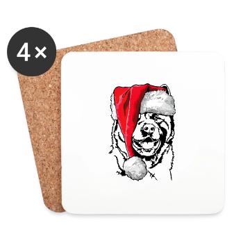 Père Noël américain Akita Chiens Wilsigns - Dessous de verre (lot de 4) - blanc - Devant
