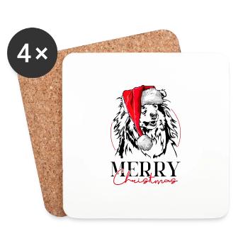 Santa Longhair Collie Merry Christmas Wilsigns - Coasters (set of 4) - white - Front