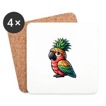 Kleiner süßer Papagei mit Ananas Hut - Untersetzer (4er-Set) - Weiß - Vorne