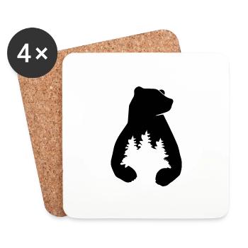Ours et arbres - Dessous de verre (lot de 4) - blanc - Devant