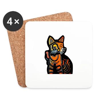 Chat tribal - Dessous de verre (lot de 4) - blanc - Devant