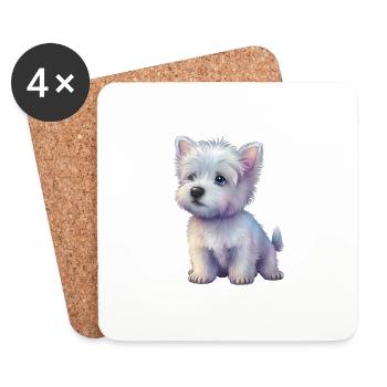 Hund Pastell Zeichnung - Untersetzer (4er-Set) - Weiß - Vorne