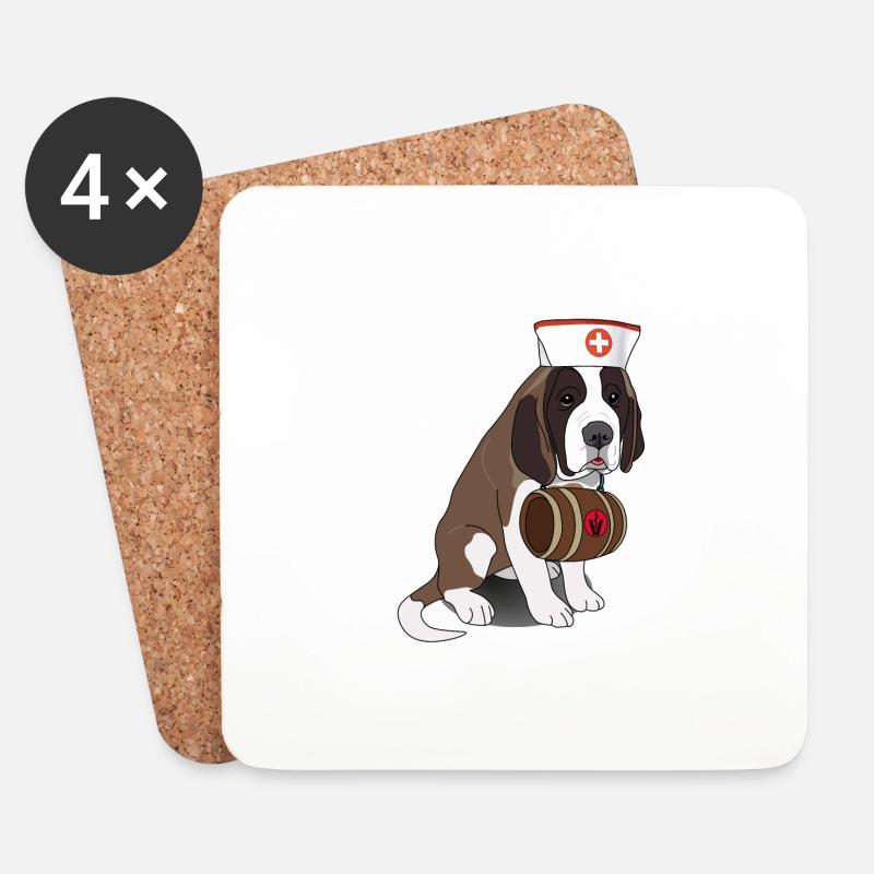 Lustiger Hund Bernhardiner mit Fass - Untersetzer (4er-Set) - Weiß