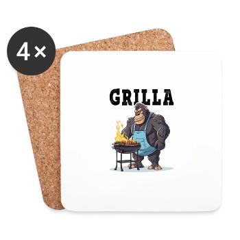 Griller Grilla Griller Gorilla BBQ Dire drôle - Dessous de verre (lot de 4) - blanc - Devant