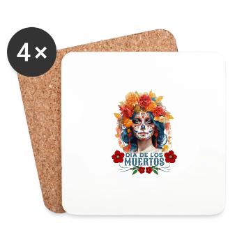 Dia De los Muertos Woman Multicolored Floral Skull - Coasters (set of 4) - white - Front