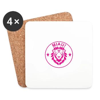 Lion, Logo, Drôle, Miau, Miau Lion EN ROSE, Humour - Dessous de verre (lot de 4) - blanc - Devant