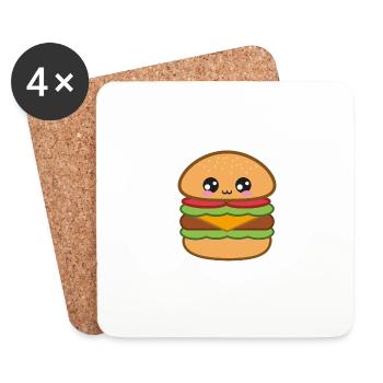 Burger Fast Food Doux Kawaii - Dessous de verre (lot de 4) - blanc - Devant
