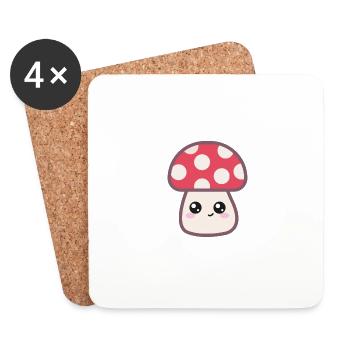 Champignon Mignon Dessin Kawaii - Dessous de verre (lot de 4) - blanc - Devant