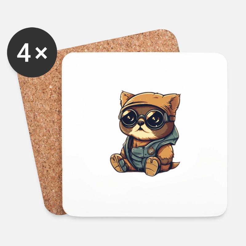 katze cool - Untersetzer (4er-Set) - Weiß
