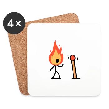 Stick Figure Fire Devil Fire Head Match - Coasters (set of 4) - white - Front