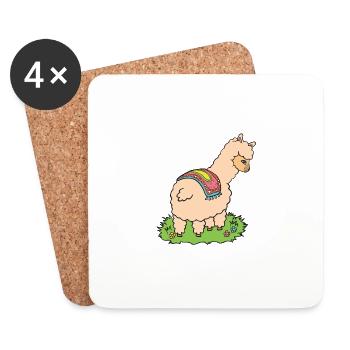 Alpaca on meadow. - Coasters (set of 4) - white - Front