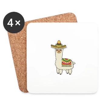 Alpaca with a hat. - Coasters (set of 4) - white - Front