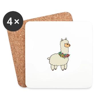 Alpaca with flowers. - Coasters (set of 4) - white - Front