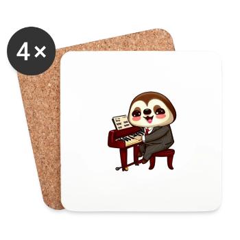 Sloth at the piano - Coasters (set of 4) - white - Front