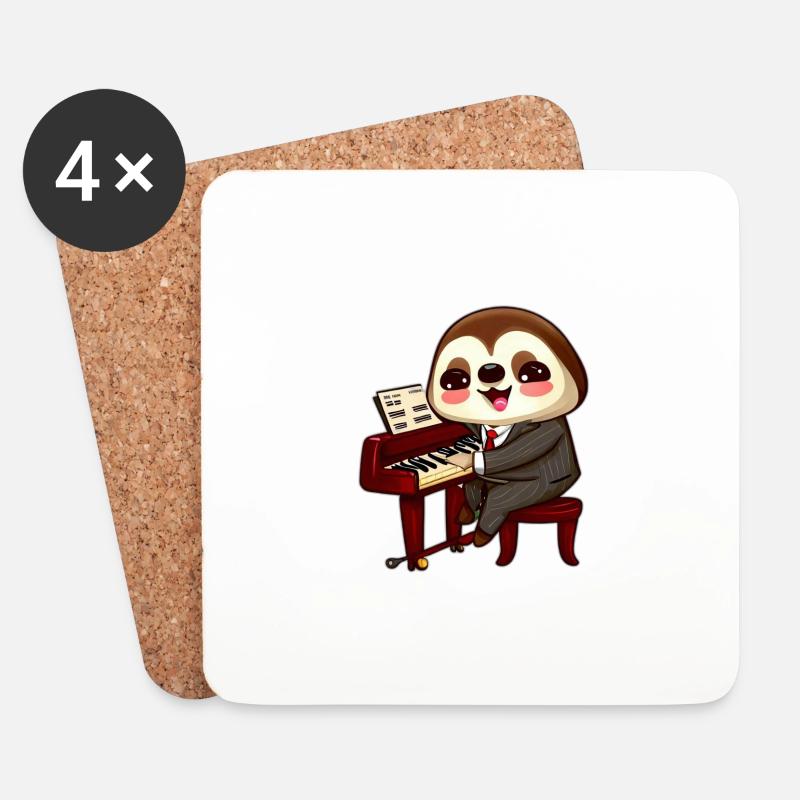 Faultier am Klavier - Untersetzer (4er-Set) - Weiß