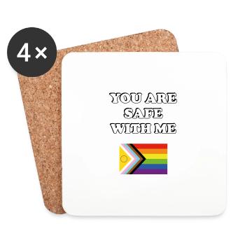 You Are Safe With Me Inclusive Pride Progress Flag - Coasters (set of 4) - white - Front