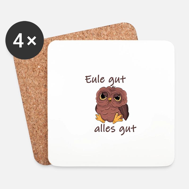 Eule gut alles gut coole Eule - Untersetzer (4er-Set) - Weiß