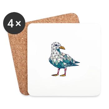 Comic North Sea Hamburg Polygon Seagull Bird Pier - Coasters (set of 4) - white - Front