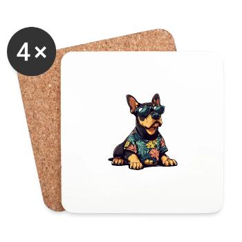Doberman Chien Cool Été - Dessous de verre (lot de 4) - blanc - Devant