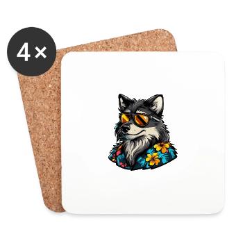 Wolf Comic Cool Sommer - Untersetzer (4er-Set) - Weiß - Vorne