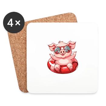 Cochon Bande Dessinée Cool - Dessous de verre (lot de 4) - blanc - Devant