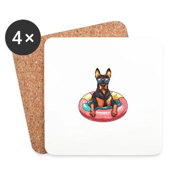 Doberman chien bande dessinée cool - Dessous de verre (lot de 4) - blanc - Devant
